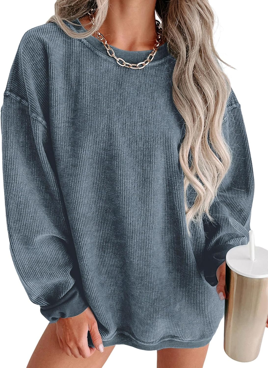 Women Oversized Sweatshirt Fall Pullover Top. Khaki. Size S | Casual. Tibbed. Hoodies. Clothes. Clothing. Loose Fit. Corduroy. Long Sleeve. Trendy. Crewneck.