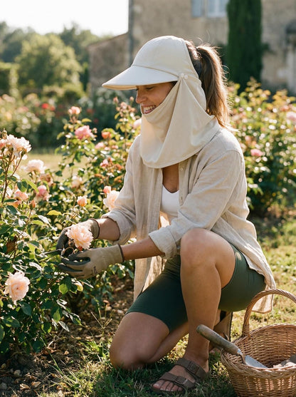 Detachable Face & Neck Cover. Hiking Gardening UPF 50+. Ponytail Friendly.