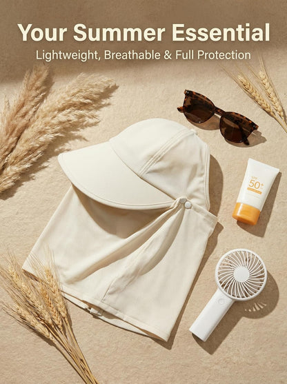 Detachable Face & Neck Cover. Hiking Gardening UPF 50+. Ponytail Friendly.