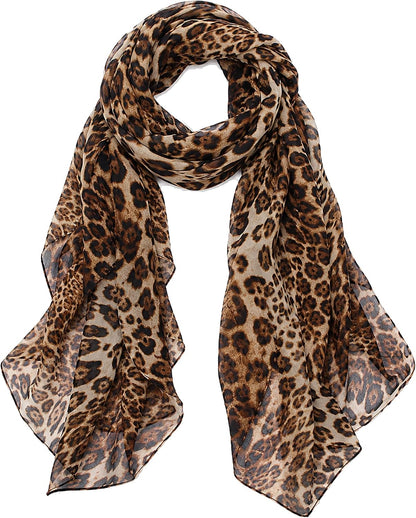 Women Leopard Print Silk Feel Neck Scarf Bandana Shawl Rave Scarves | Cheetah Print Silk Feel Neck Scarf Bandana Shawl Chiffon Satin Lightweight Soft Scarves for