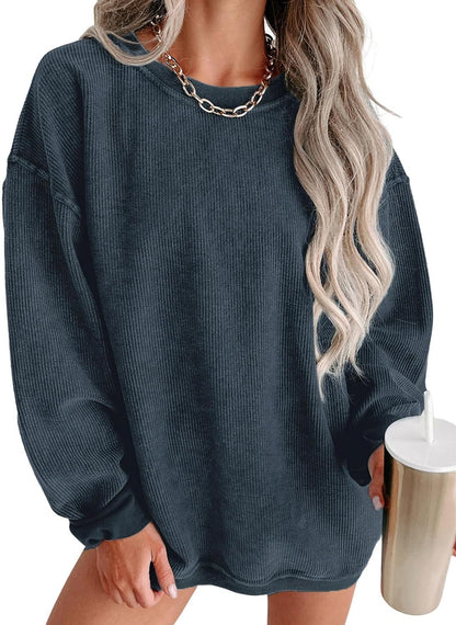 Women Oversized Sweatshirt Fall Pullover Top. Khaki. Size S | Casual. Tibbed. Hoodies. Clothes. Clothing. Loose Fit. Corduroy. Long Sleeve. Trendy. Crewneck.
