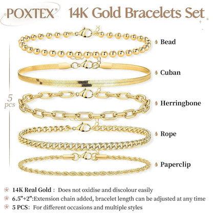 Women Waterproof. Non Tarnish Trendy Dainty Minimalist Stackable Jewelry Sets. Herringbone Cuban Paperclip Rope Bead Link Chain Stack Pack.