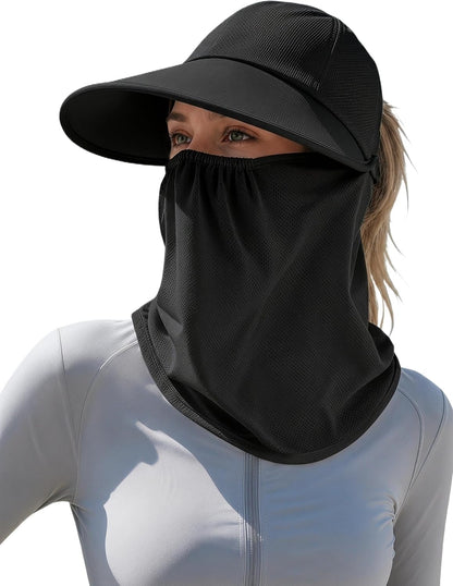 Detachable Face & Neck Cover. Hiking Gardening UPF 50+. Ponytail Friendly.
