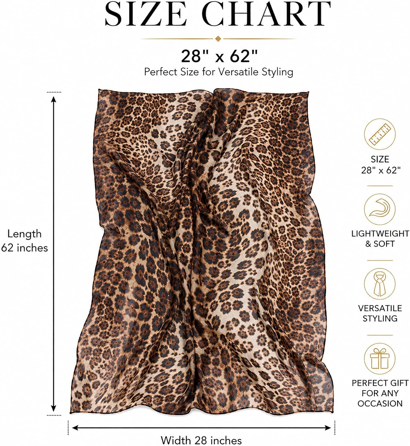 Women Leopard Print Silk Feel Neck Scarf Bandana Shawl Rave Scarves | Cheetah Print Silk Feel Neck Scarf Bandana Shawl Chiffon Satin Lightweight Soft Scarves for