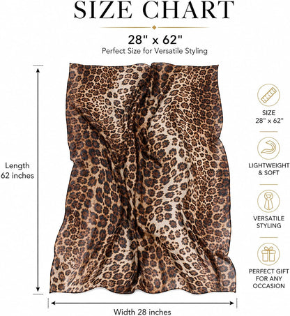 Women Leopard Print Silk Feel Neck Scarf Bandana Shawl Rave Scarves | Cheetah Print Silk Feel Neck Scarf Bandana Shawl Chiffon Satin Lightweight Soft Scarves for