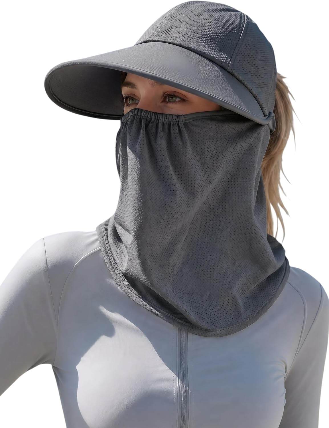 Detachable Face & Neck Cover. Hiking Gardening UPF 50+. Ponytail Friendly.