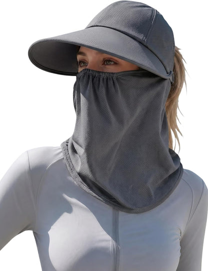 Detachable Face & Neck Cover. Hiking Gardening UPF 50+. Ponytail Friendly.