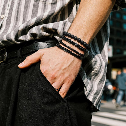 Jewelry Multi-Layer Bracelet Set Casual Wear Black Beaded Bracelets for Men with Natural Stone. Lava Rock. Onyx. Hematite. Tiger's Eye